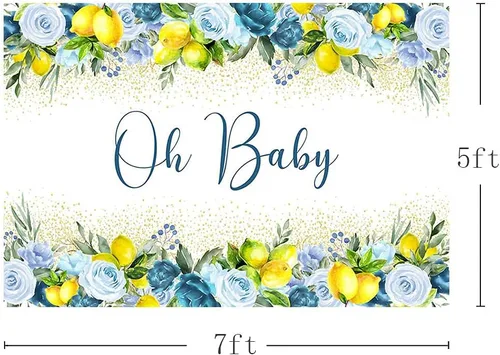 Vista 2 de MEHOFOND Telón de fondo de baby shower de limón de 7 x 5 pies para niño Oh Baby Blue Floral Lemonade Background Party Banner Decoración de mesa