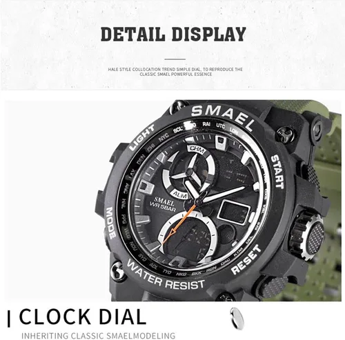Vista 3 de Reloj analógico de cuarzo para hombre con doble pantalla y alarma digital con iluminación LED