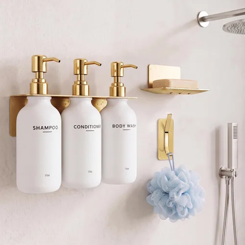 Vista 15 de Shampoo and Conditioner Dispenser - Shower Soap Dispenser Wall Mounted Bathroom Stainless Pump-transparent