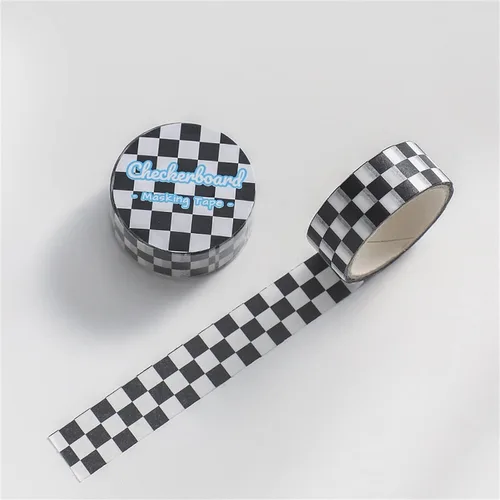 Vista 2 de BWESOO Cinta decorativa Washi cinta adhesiva compacta con patrón de tablero de ajedrez, cinta de papel DIY resistente a la decoloración para artes