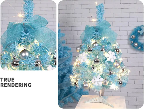 Vista 2 de Árbol de Navidad de mesa pequeño árbol artificial con adornos preiluminado, mini árbol de Navidad artificial de mesa para decoraciones de Navidad