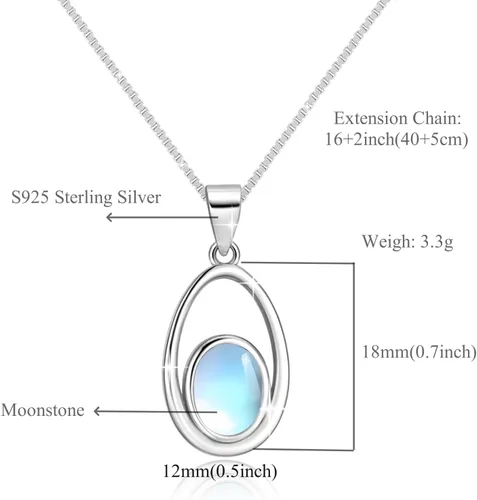 Vista 4 de Collar con colgante de piedra lunar de ópalo para mujer, collar de plata de ley 925, delicado colgante ovalado de lágrima, joyería para mujeres