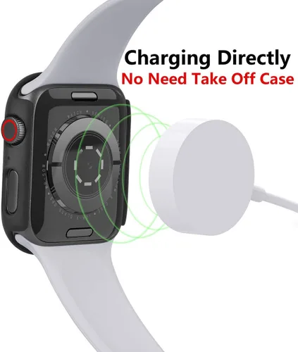 Vista 5 de Estuche duro mate para Apple Watch Series 7 8 9 41mm, protector de pantalla de vidrio templado, estuche con cobertura completa, amortiguador a