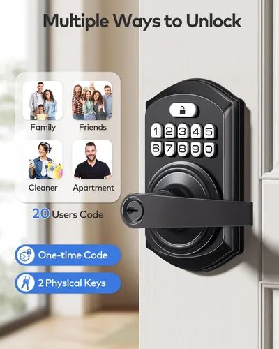 Vista 2 de TEEHO TE004 Cerradura de puerta con teclado de entrada sin llave con asa, cerradura electrónica digital inteligente para puerta