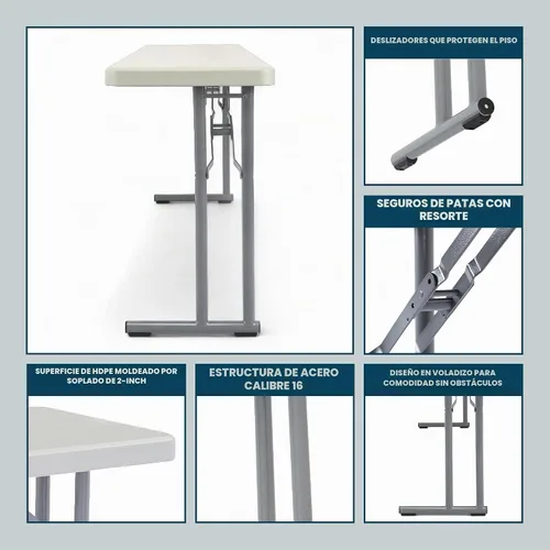 Vista 10 de OEF Furnishings OEFBT-SEM1872 Mesa plegable de seminario industrial de calidad comercial con parte superior gruesa moldeada por soplado y patas
