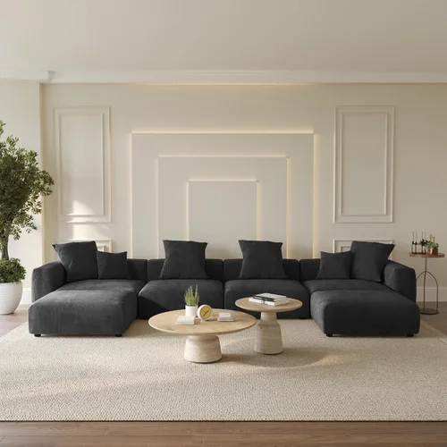 Vista 44 de WJShome Cloud Couch Sofá Seccional Modular, Sofá en Forma de L de 102 pulgadas con Otomana, Sofá de Pana Beige de 3 Asientos, Sofá Seccional