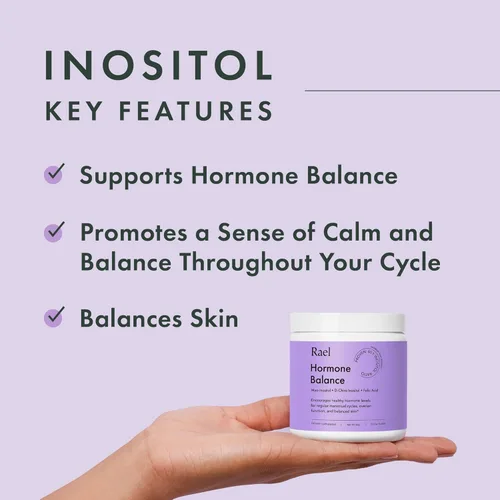 Vista 2 de Rael Balance hormonal para mujeres, suplemento en polvo de inositol - Vitamina B8, proporción probada 40:1, ácido fólico para la función ovárica
