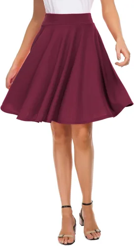 Vista 16 de EXCHIC Falda básica para mujer, estilo patinadora, casual, elástica, plisada, minifalda con vuelo midi de línea A 10