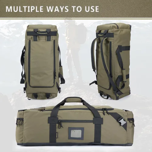 Vista 4 de Bolsa de lona grande de 86 litros para viajes, gimnasio y deportes, poliéster repelente al agua, correas ocultas, compartimento para zapatos, bolsa