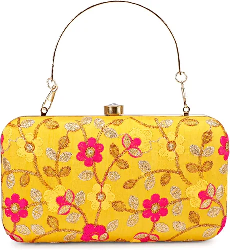 Vista 3 de LONGING TO BUY Embrague de caja de diseño hecho a mano - Bordado Zari para mujer