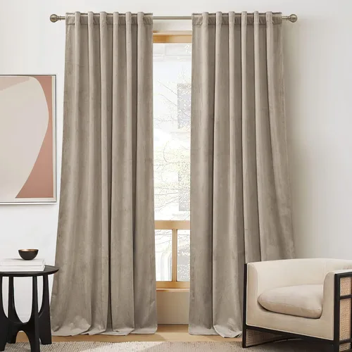 Vista 32 de RYB HOME Cortinas 100% opacas de terciopelo blanco para dormitorio, pestaña trasera y bolsillo para barra, aislamiento térmico, cortinas