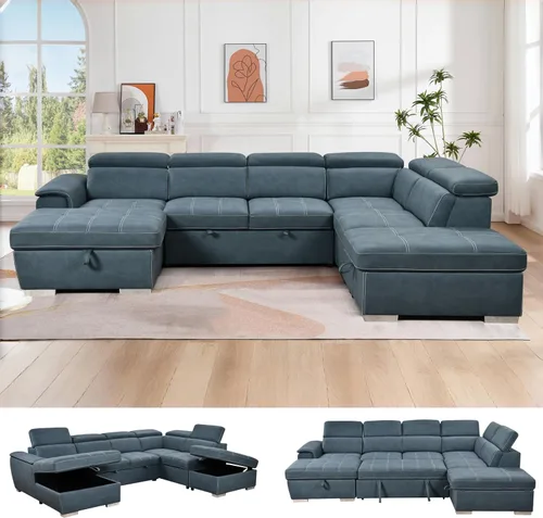 Vista 13 de THSUPER Sofá Seccional Reclinable en Forma de L de Microfibra de 104'', Sofá Cama con Cama Extraíble y Otomana de Almacenamiento, Sofás Convertibles