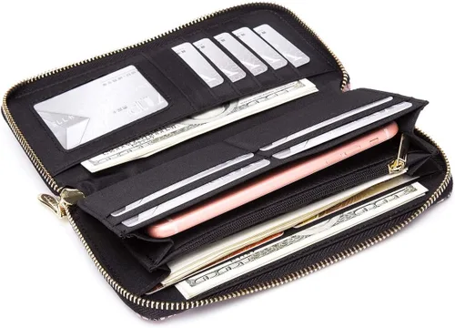 Vista 76 de Cartera de mano para mujer, estilo bohemio, con RFID, elegante, espaciosa con correa para viajes, capacidad para tarjetas, teléfono, dinero