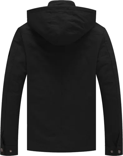 Vista 2 de WenVen Chaqueta casual de algodón de lona con capucha para hombre