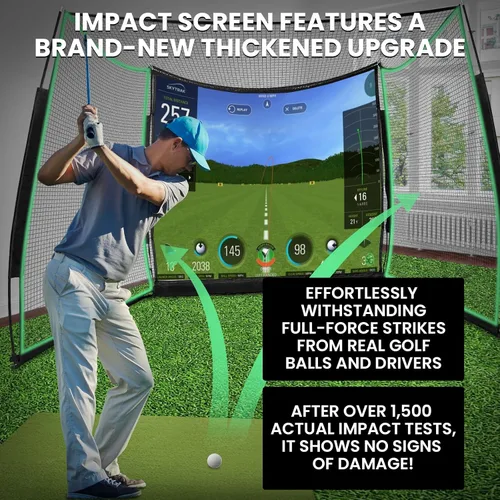 Vista 4 de Simuladores de golf para el hogar, red de golf de 11 x 8 pies con pantalla de impacto de simulador y tela objetivo, red de golf portátil resistente