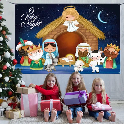 Vista 4 de Pesebre religioso escena pesebre religiosa Navidad gran fondo suministros para decoración de noche santa