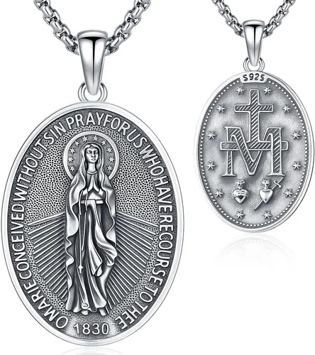 Vista 21 de Aniu 925 Sterling Silver Saint Medal Necklace Religious Amulet Jewelry Gift Concha de abulón - Redondo - Collar de San Cristóbal - H