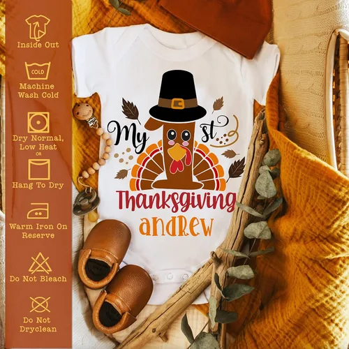 Vista 7 de Disfraz personalizado de Acción de Gracias para bebé niño mamelucos personalizados para recién nacidos con pavo y calabaza para bebés niñas mi