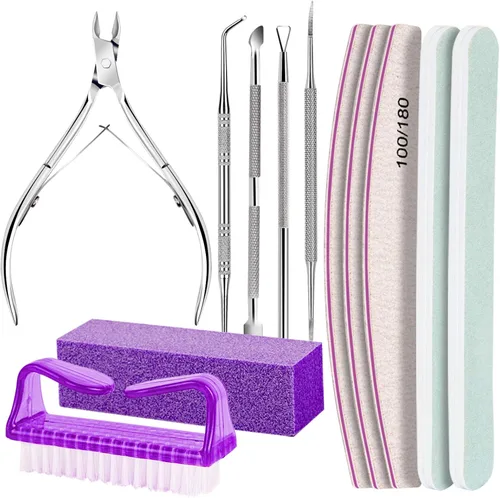 Vista 10 de FANDAMEI Kit de cuidado de uñas, limas de uñas 100/180, bloque de pulidor de uñas, pinzas de cutícula, cortador de cutícula, empujador de cutícula