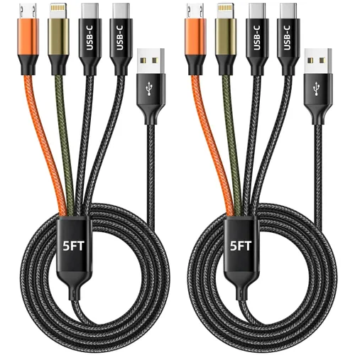 Vista 11 de Cable de carga USB C a 4 en 1 con doble puerto tipo C de 5 pies, cable de carga múltiple para múltiples dispositivos, cables USB con puerto