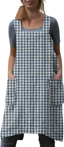 Vista 23 de WROLEM Women's Cross Back Pinafore Apron with Large Pockets Home Kitchen, Restaurant, Coffee house,Cooking Gardening Works