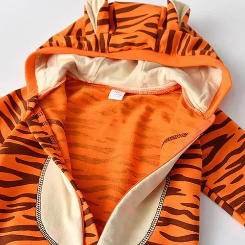 Vista 5 de Chaquetas de otoño e invierno para niños, disfraz de tigre naranja con capucha y cola para bebé, mono para niño