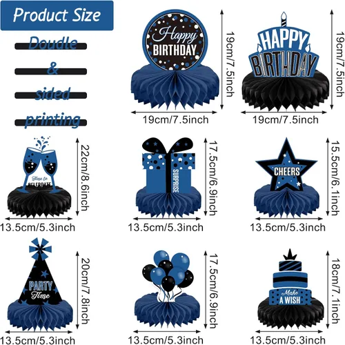 Vista 2 de Pajean 8 Piezas Centros de Mesa de Cumpleaños Azules y Negros con Diseño de Panal, Centros de Mesa Azules y Negros, Decoraciones, Cartel de Centro