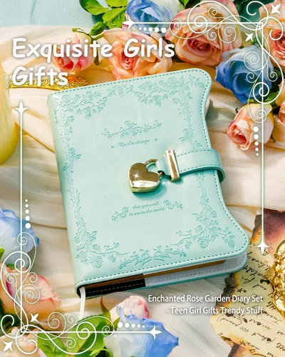 Vista 2 de Hoci Poci Agenda con candado y llaves para niñas, ideas de regalo para niñas, diario de 360 páginas con bordes dorados para mujeres, cuaderno
