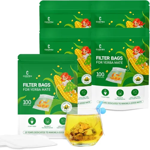 Vista 9 de Infusor de té desechable de fibra de maíz, bolsas de filtro de té con cordón para hojas sueltas, yerba mate, material seguro y natural, 3.94 x 3.15