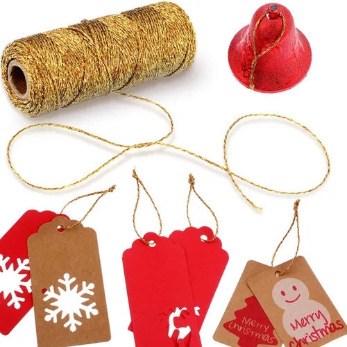 Vista 3 de Pangda 2 Rollos 200 Metros Cordel de Navidad Metálico para Panaderos, Cordel Decorativo para Envolver Regalos, Cordel para Manualidades, Cordel