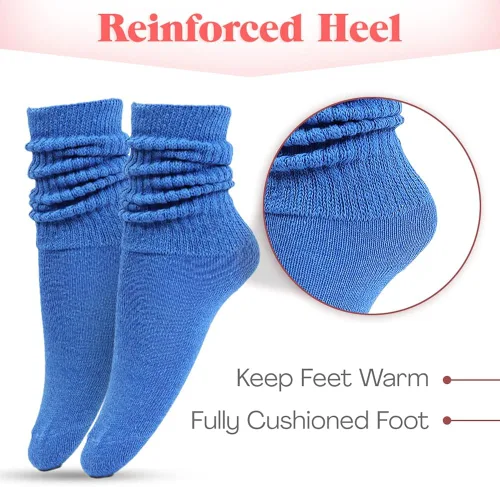 Vista 2 de HOT FEET Slouch Socks for Women 2 Pairs and Little Girls 6 Pairs - Colorful Scrunch Socks, 80s 90s Long Knee High Socks.