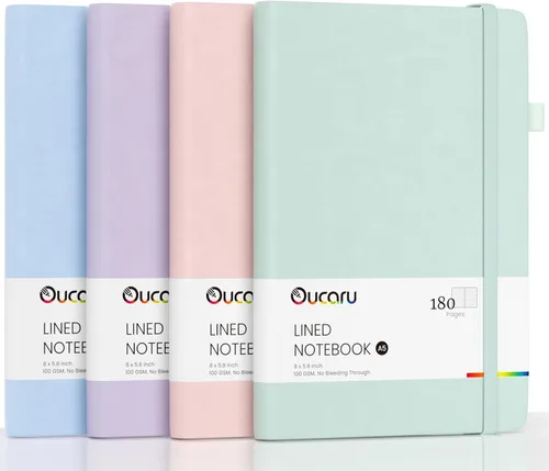 Vista 40 de Oucaru Cuaderno rayado, paquete de 4, 180 páginas, diarios A5 para escribir, papel grueso de 100 GSM, cuadernos pequeños diarios para mujeres