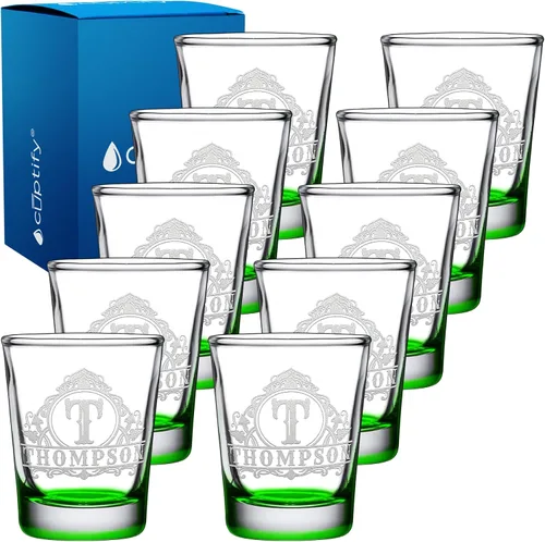 Vista 76 de Vaso de chupito personalizado con nombre de círculo elaborado de 2 onzas, parte inferior negra grabada con texto personalizado para regalos, bodas