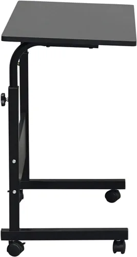 Vista 7 de Bandeja de TV de madera rodante, mesa ajustable para aperitivos con ruedas, escritorio portátil para computadora portátil junto al sofá, cama, mesa