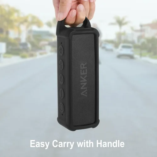 Vista 8 de Funda de silicona compatible con altavoz portátil Anker Soundcore 2, funda protectora de viaje con asa y mosquetón para altavoz Anker Soundcore 2