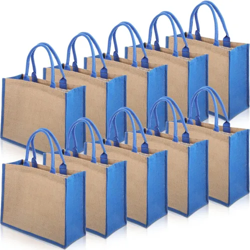 Vista 11 de Shappy Paquete de 10 bolsas de arpillera reutilizables en blanco, Verde Jute Tote, Grocery Bag, Bridesmaid Gifts, Bachelorette Party, Beach Trips