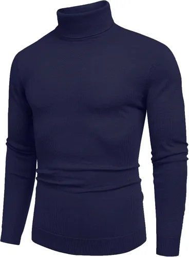 Vista 2 de COOFANDY Suéter de cuello alto ajustado para hombre, casual, básico, de manga larga, suéter de punto