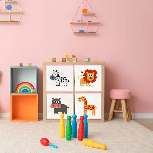 Vista 6 de Berlune Caja de almacenamiento plegable de 6 piezas de cubo de animales de 10 x 10 pulgadas, cestas de cubo de tela no tejida y cartón para niños