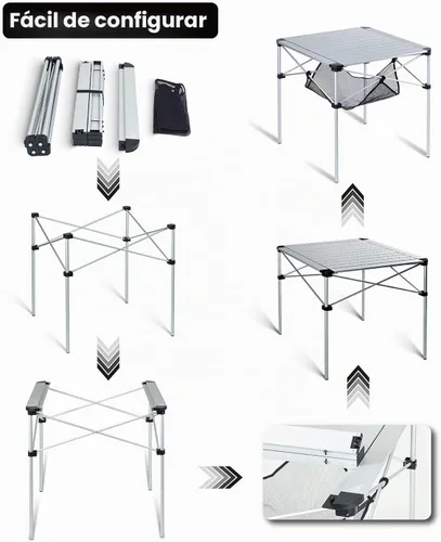 Vista 7 de iClimb Alu ligero y estable. Mesa cuadrada plegable enrollable con bolsa de Alu Plata