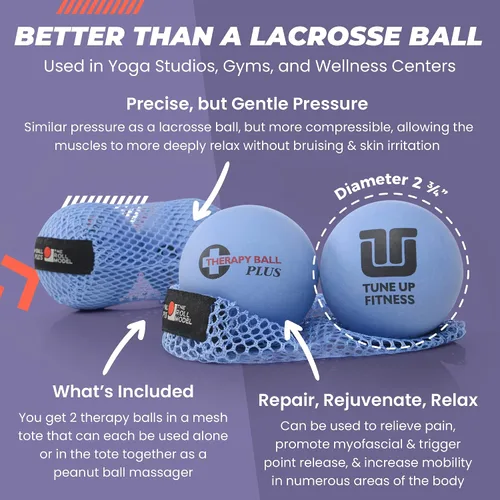 Vista 3 de Tune Up Fitness – Par de pelotas terapéuticas PLUS en bolsa Actualización de pelota de lacrosse - Pelotas de terapia de masaje para liberación