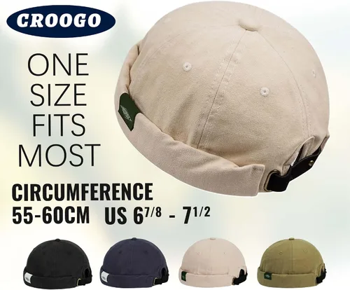 Vista 4 de Croogo Brimless Docker - Gorro unisex enrollado con puños enrollados, gorro de algodón sin visera, gorro de algodón para propietario, gorra casual