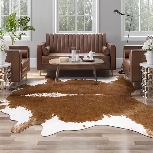 Vista 13 de Alfombra de piel de vaca sintética AROGAN, alfombra premium con estampado de vaca para decoración occidental boho, piel de vaca para dormitorio Negro