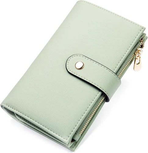 Vista 24 de yiijay Cartera para mujer con bloqueo RFID, de cuero vegano, triple pliegue, tarjetero para tarjetas de crédito, cartera de viaje con soporte
