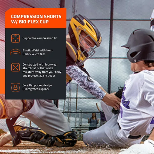 Vista 2 de Shock Doctor Compression Shorts with Protective Bio-Flex Cup, Moisture Wicking Vented Protection, Youth