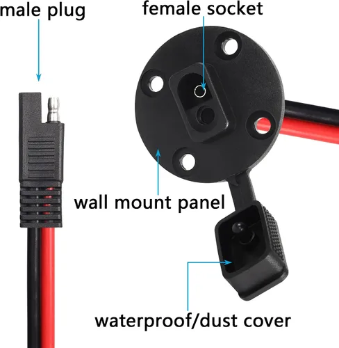 Vista 2 de CERRXIAN Cable solar de panel de montaje empotrado SAE de 1.0 ft 10 awg y cable de extensión de puerto de pared lateral SAE a SAE de conexión rápida