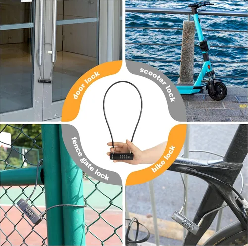 Vista 5 de Combinación de cable de bloqueo de bicicleta, cerradura combinada en U con código, para puerta de valla al aire libre, bicicleta para niños