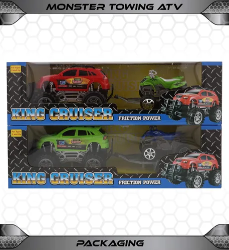 Vista 5 de Mozlly Camiones monstruo accionados por fricción con remolques SUV ATV – 2 juegos de camiones monstruo juguetes con gancho extraíble ATV remolques