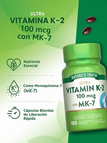 Vista 5 de Nature's Truth Vitamina K2 MK-7 100 mcg 180 cápsulas blandas
