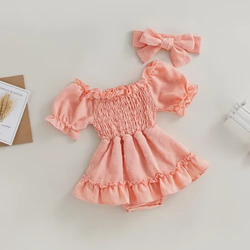 Vista 36 de Mameluco de verano para niña, sin mangas, vintage, con burbujas, vestido de mameluco lindo y diadema