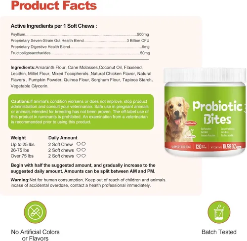 Vista 5 de Probióticos para perros – Masticables probióticos para perros para la salud digestiva, apoyo intestinal y refuerzo inmunológico – Probióticos
